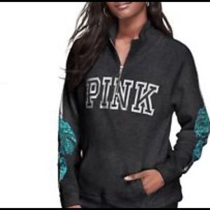 NWT VS Pink 3/4 zip bling pullover  M